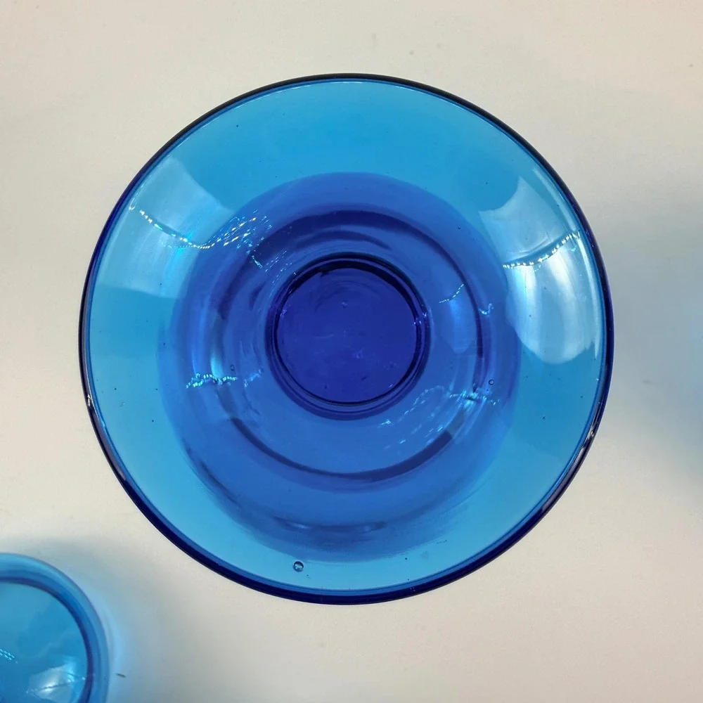 Blue Glass Apothecary Jars Mid Century Modern Lidded Candy Dishes Set of 2